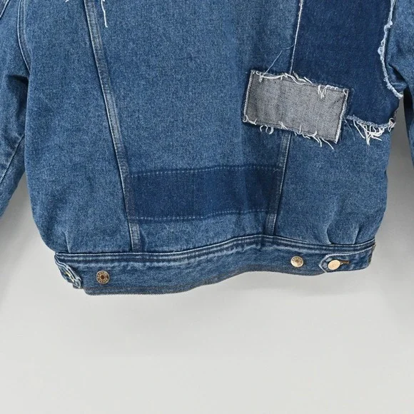 Sandro David Denim Jacket Womens Sz 36 Blue Faux Shearling Trimmed Trucker Jean - Picture 14 of 16